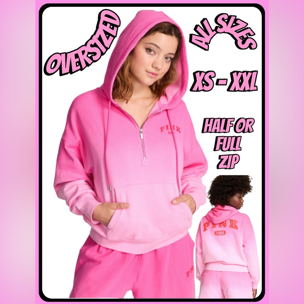 NEW VICTORIAS SECRET PINK Pink BUBBLE GUM Oversized Hoodie OMBRÉ DRIP DYE XXL